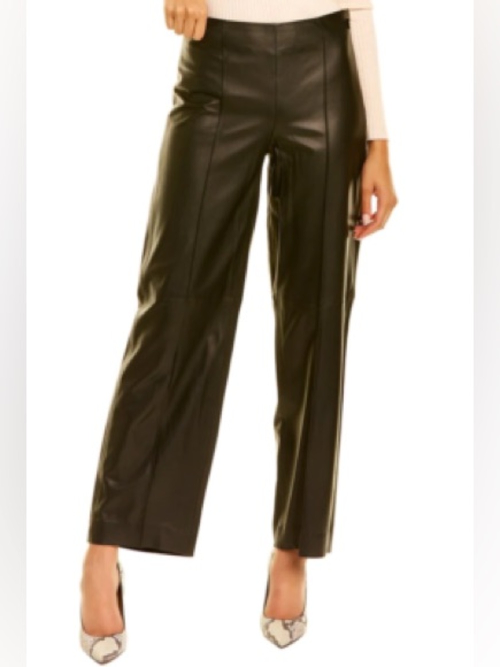 Vince Black 100% Lambskin Leather Wide Leg Pants Trouser Size 10